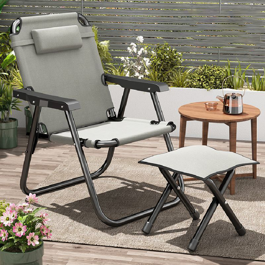 Chaise pliante d'extérieur, chaise de camping, tabouret de camping, chaise pliante avec repose-pieds pour camping, pêche, randonnée, jardinage et plage