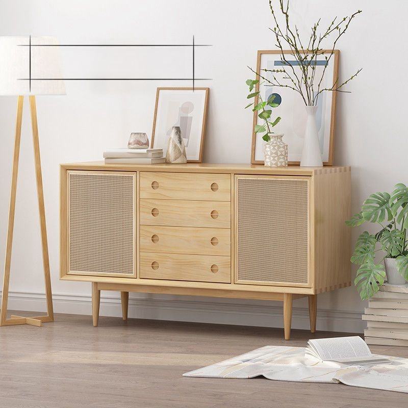 Meubles de maison en bois massif de pin naturel recyclé, armoire latérale en rotin véritable pour salon, armoire d'angle de Style japonais