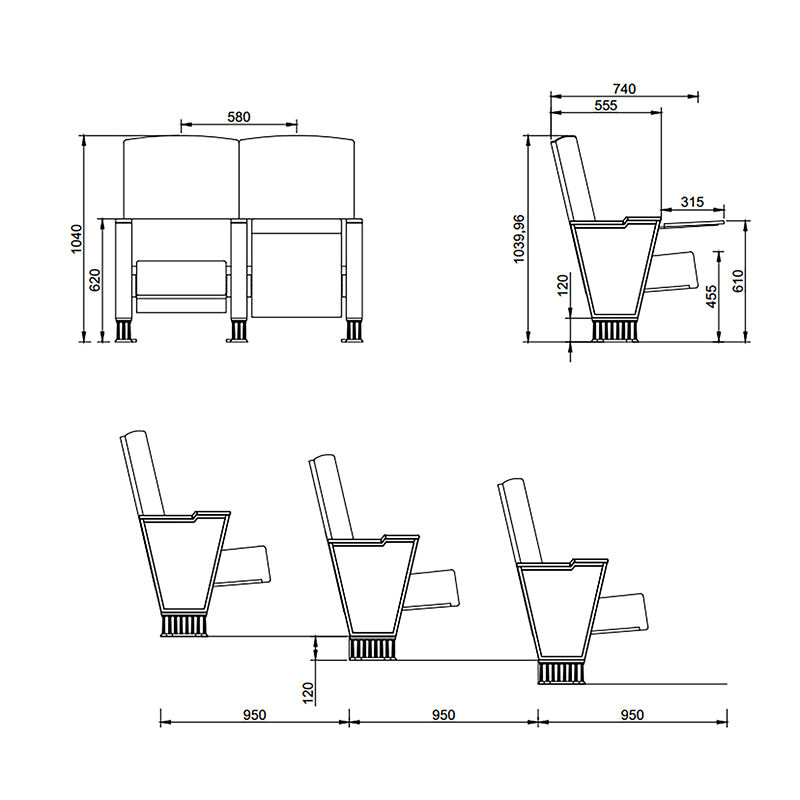 Chaise de luxe à coussin d'éponge de haute qualité, chaise empilable pour église, auditorium, cinéma