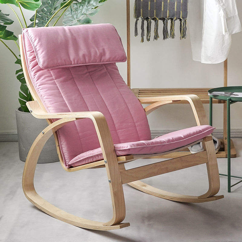 Chaise à bascule extérieure pour porche de patio extérieur, chaise à bascule en bois avec coussin pour jardin de porche de chambre à coucher