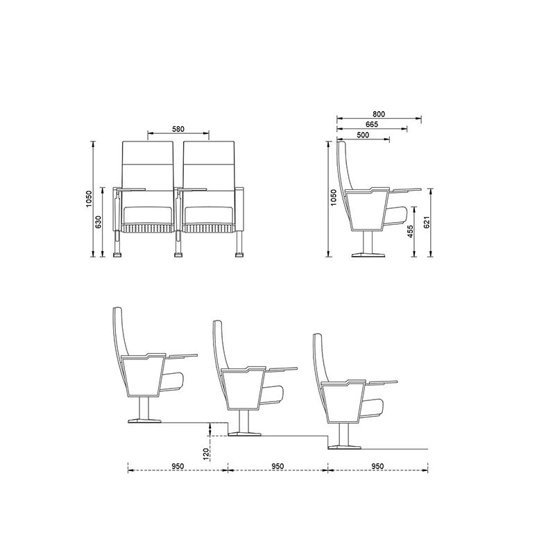 Chaise de cinéma d'auditorium d'église confortable et durable de haute qualité, chaise empilable