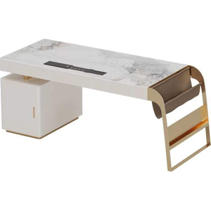 Designer français style élégant moderne en acier inoxydable or luxe meubles de maison bureau table de bureau ardoise calcaire bureau en acier