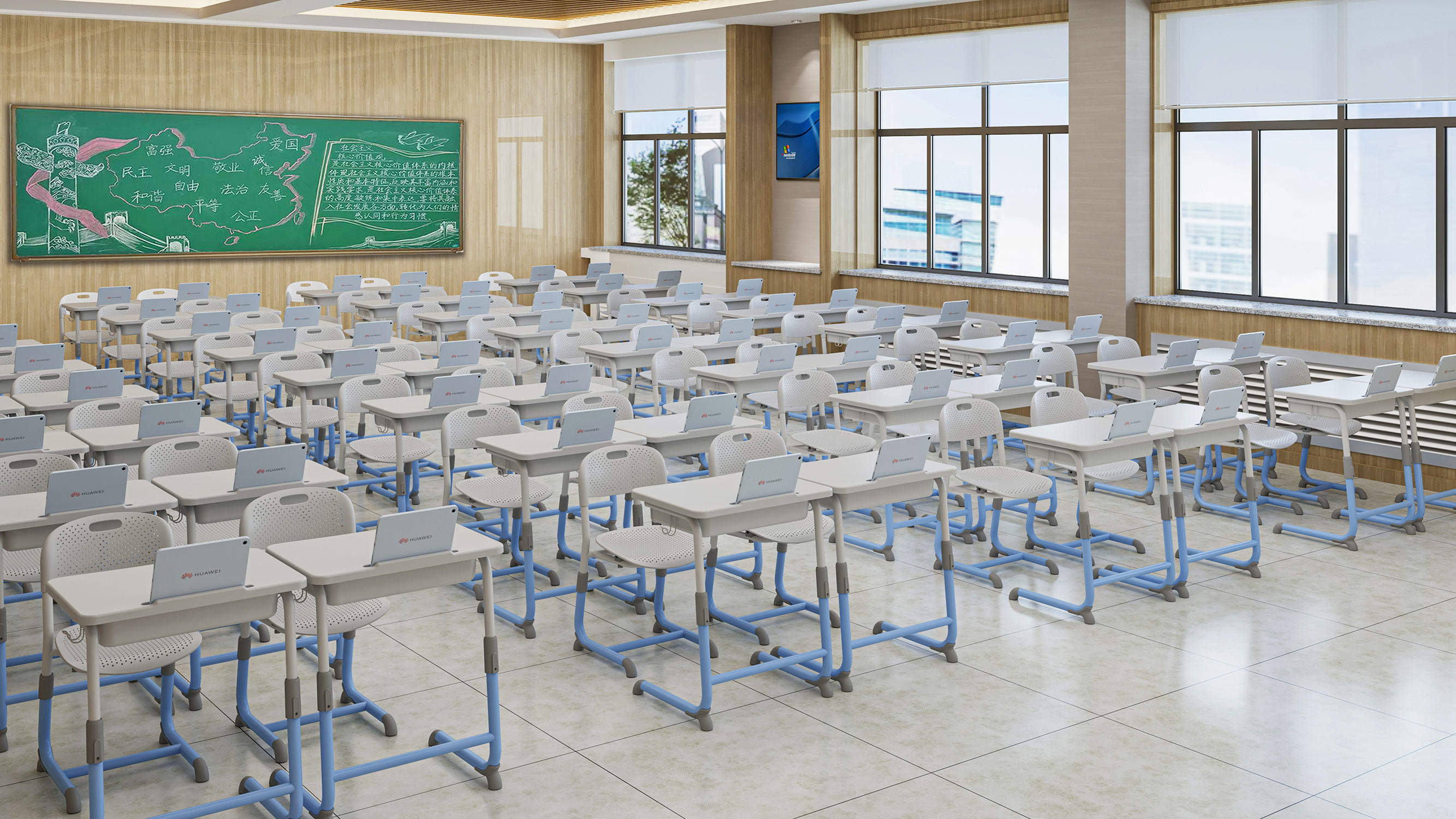 Bureau d'école et chaise réglable en hauteur dans les ensembles de classe mesas