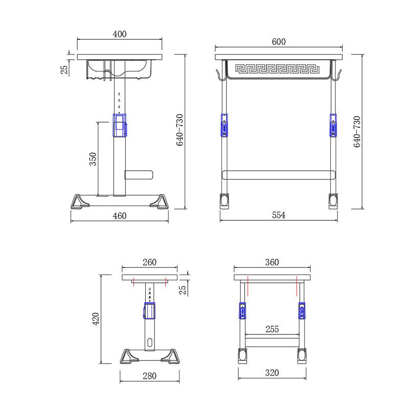 Bureau et chaise d'école pour 2 personnes, bureau et chaise d'étudiant réglables et réglables, ensembles personnalisables, chaises empilables, ensembles de salle de classe