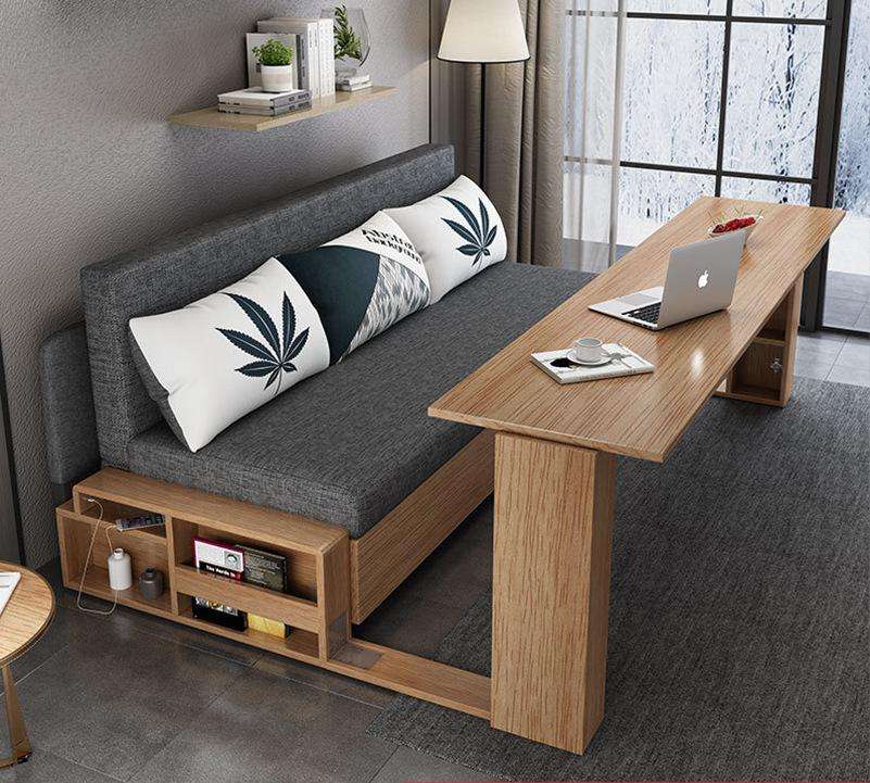 Nouveauté salon moderne canapé en bois massif meubles avec Table de rangement fonction d'accoudoir caché canapé-lit pliable