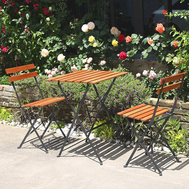 Salle à manger en plein air mobilier commercial ensemble Table et chaise pliable cadre en métal chaise en bois jardin Sillas cour Mesas