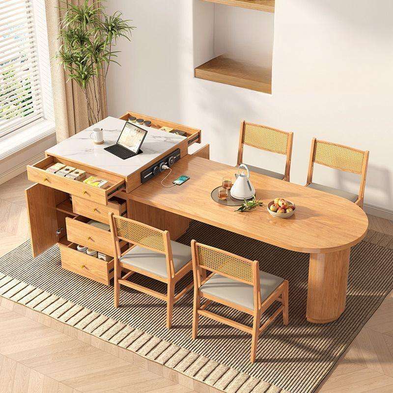 Table à manger en bois massif, bureau multifonctionnel et chaise, combinaison de dalles de roche carrées, Table de salle à manger